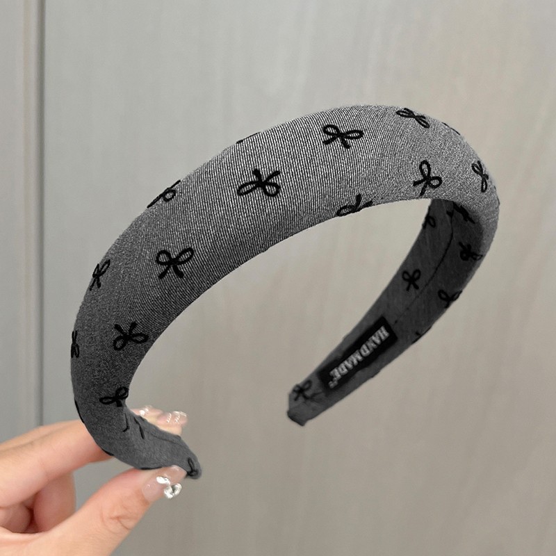 高級気質の黒い灰色のしわの蝶結びの愛の波の点のカチューシャの高い頭のトップのカチューシャのスポンジの布芸の百合の髪飾り|undefined