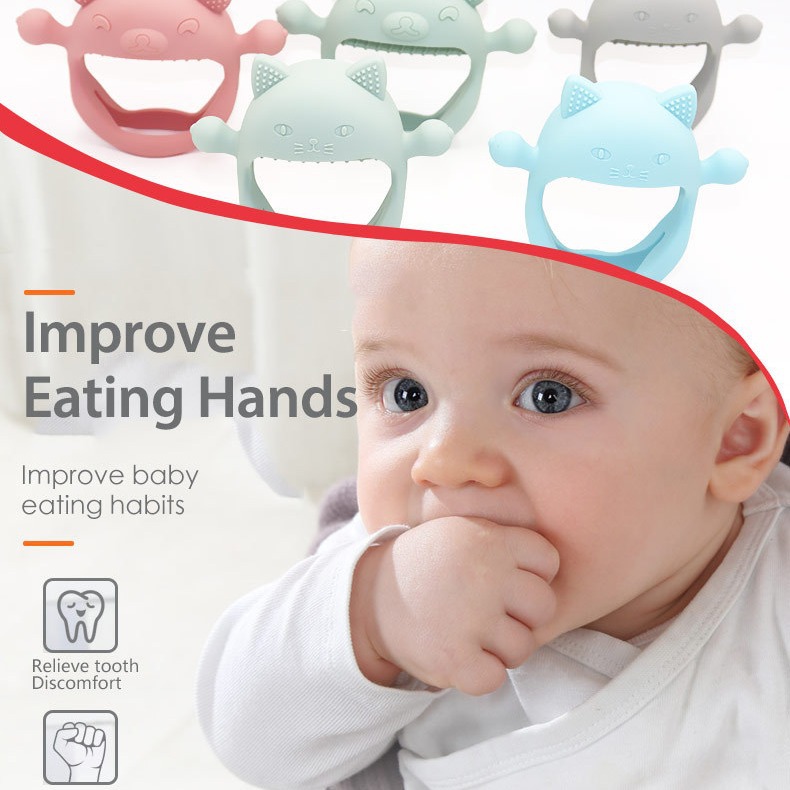 Gato silicona bebé mano guantes dentición juguete bebé teether