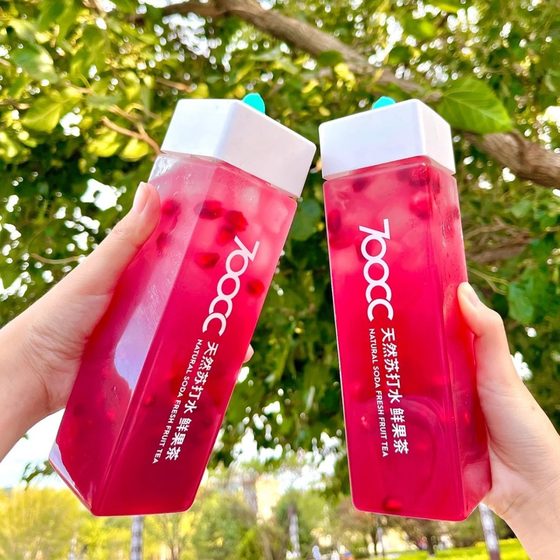 Net Celebrity Milk Tea Bottle Disposable Transparent Positioning Square Bottle with Lid Poplar Branch Mannan Drink Cup 500ml Plastic Bottle
