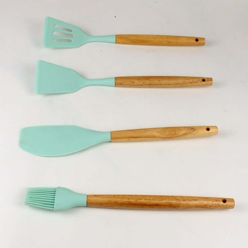 Spot gel de sílice utensilios de cocina resistentes a altas temperaturas sartén antiadherente cuchara de cocina cubo de almacenamiento conjunto de 19 piezas juego de herramientas de una pieza