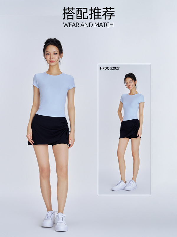 Huankan ファッショナブルなヌードランニングヨガ T シャツ、女性用、薄手、スリムフィット、スポーツ半袖、エレガントなラウンドネック、女性用フィットネスウェア|undefined