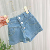 2021 summer new pattern girl Paige Three buckle Elastic force cowboy shorts baby Simplicity soft Casual pants Cross border