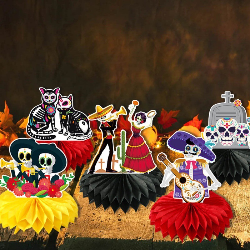 Tema mexicano Día de los muertos Decoración de fiesta Decoración de panal Decoración de ambiente de terror Decoración de escritorio de calavera image 5