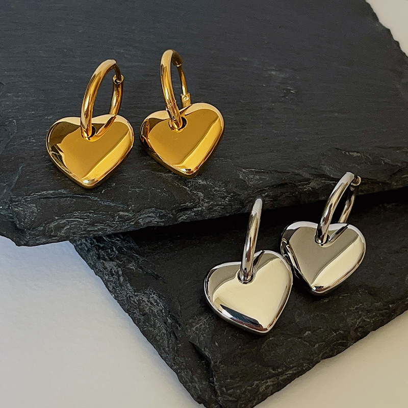 Titanium Steel Material 1 Pair Fashion Heart Shape Titanium Steel Drop Earrings