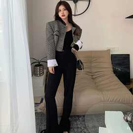 外套撞色短款女装小香风西装法式复古马术服2025立领春秋新款黑白