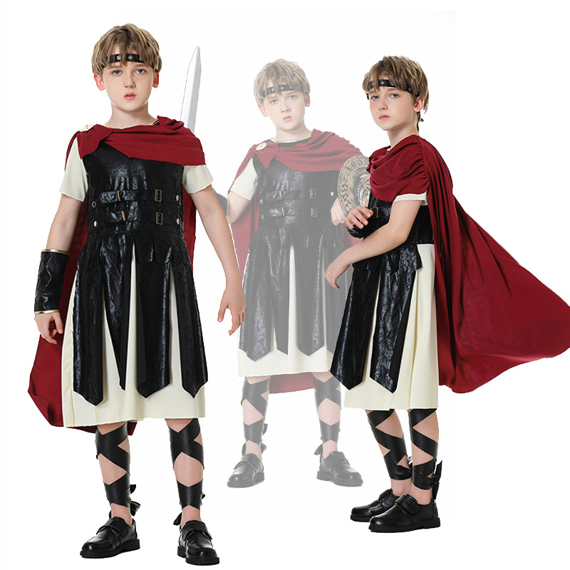 New children's role-playing costumes for ancient Roman warriors and Spartan warriors, stage performance outfits, parent-child outfits