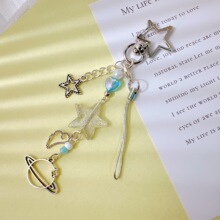 跨境时尚百搭简约设计闪粉星球吊坠钥匙扣耳机壳手机链挂件绳批发