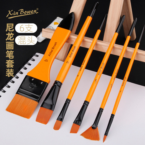 Watercolor pen 6 brush set mixed head wooden art student special acrylic paint painting brush brush wholesale