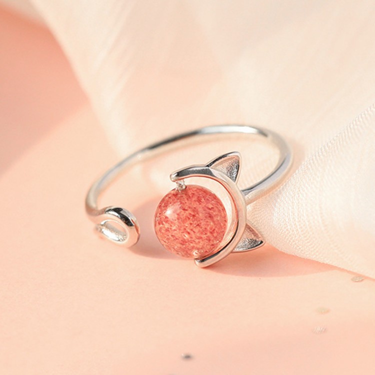 Holiday, Daily Occasion 925 Sterling Silver Material 925 Sterling Silver Strawberry Quartz Round Open Rings