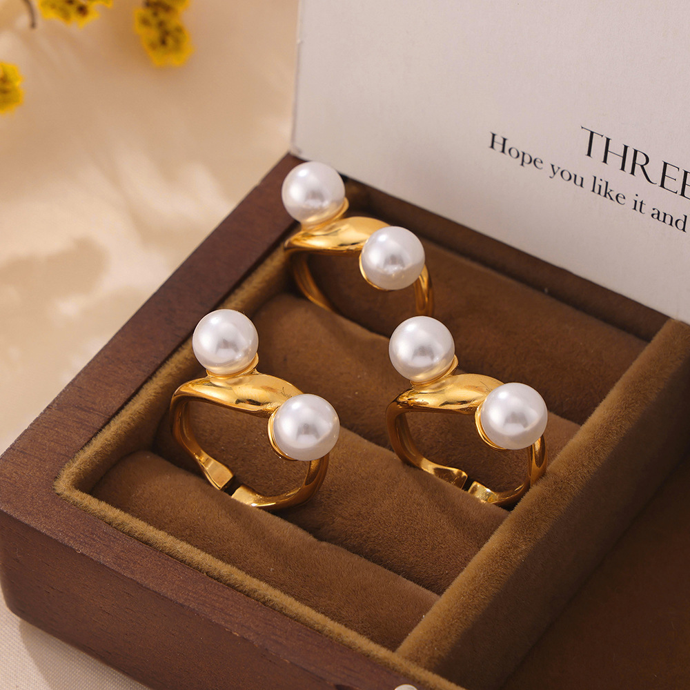 Eenvoudige geometrische vorm onregelmatige imitatieparel openingsring damesring in koude stijl nicheontwerp_voghion.com