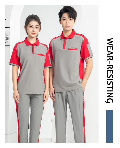 Men's Short-Sleeve POLO Workwear Set with Pockets – Summer Delivery & Auto Repair Shop Uniform, Workshop Top, and T-Shirt
