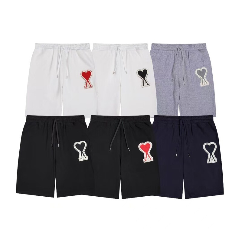 2025 Cross-Border Five-Quarter Pants for Men and Women, the Same Summer New Loose Straight Embroidered Big Heart Casual Shorts