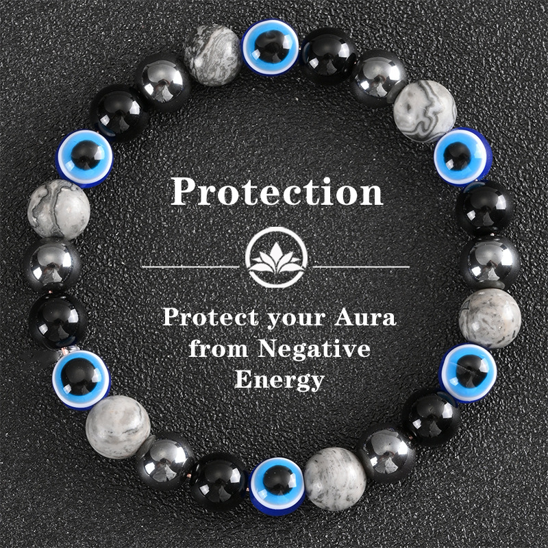 TK/Mekedo Cross-Border Evil Eye Bracelet Map Stone Obsidian Beaded Protection Bracelet TK/Mekedo Cross-Border Evil Eye Bracelet Map Stone Obsidian Beaded Protection Bracelet