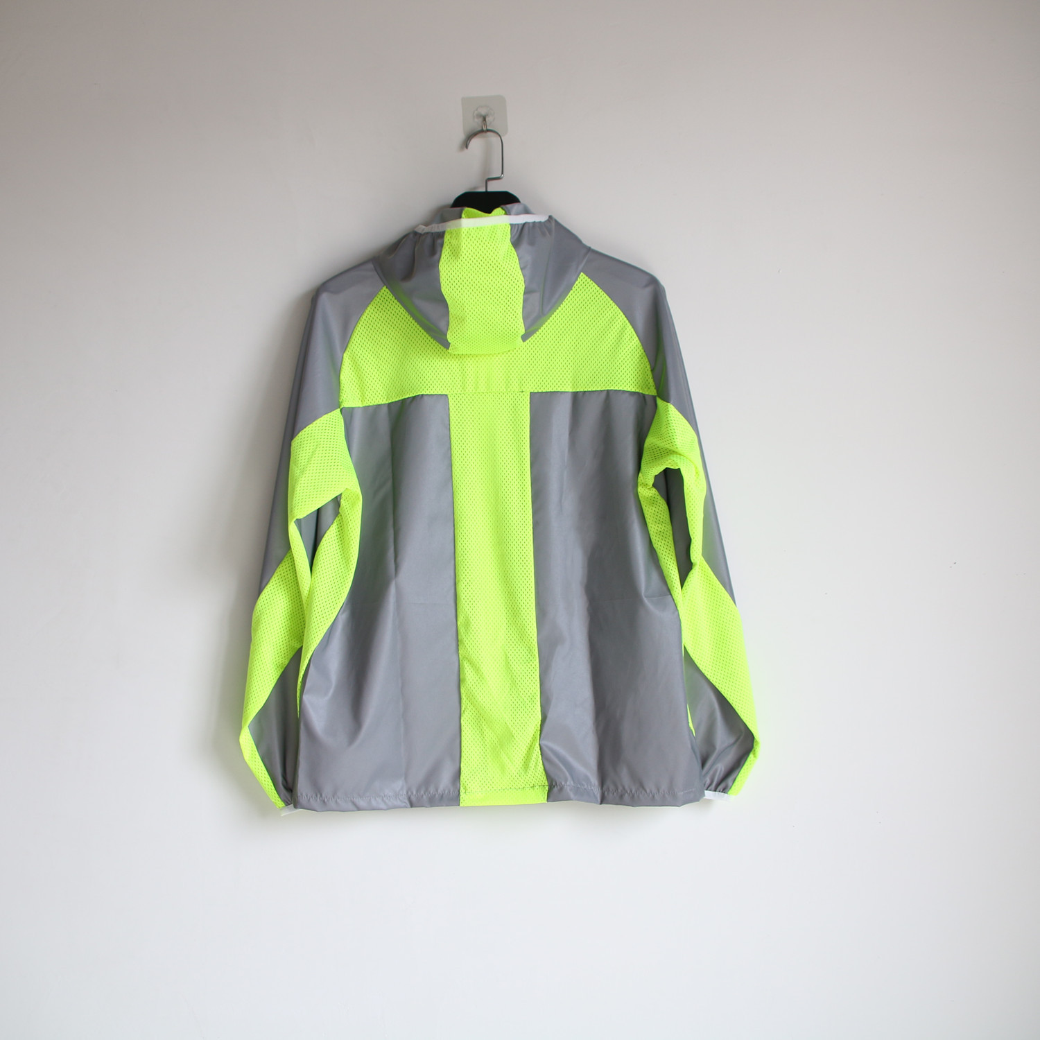 Abbigliamento da uomo, giacca riflettente colorata, sport all'aria aperta, con giunture in rete, giacca con cappuccio traspirante_voghion.com