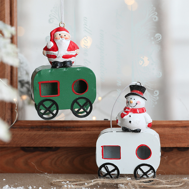 Transfronterizo de Hong Kong Colgar Ornamento de Navidad Tren de Hierro Árbol de Navidad Colgante Viejo Muñeco de Nieve Colgando Suministros de Navidad