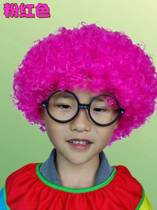 爆炸头假发小丑头套搞笑彩色假发套幼儿园表演区材料彩色短发假发|undefined