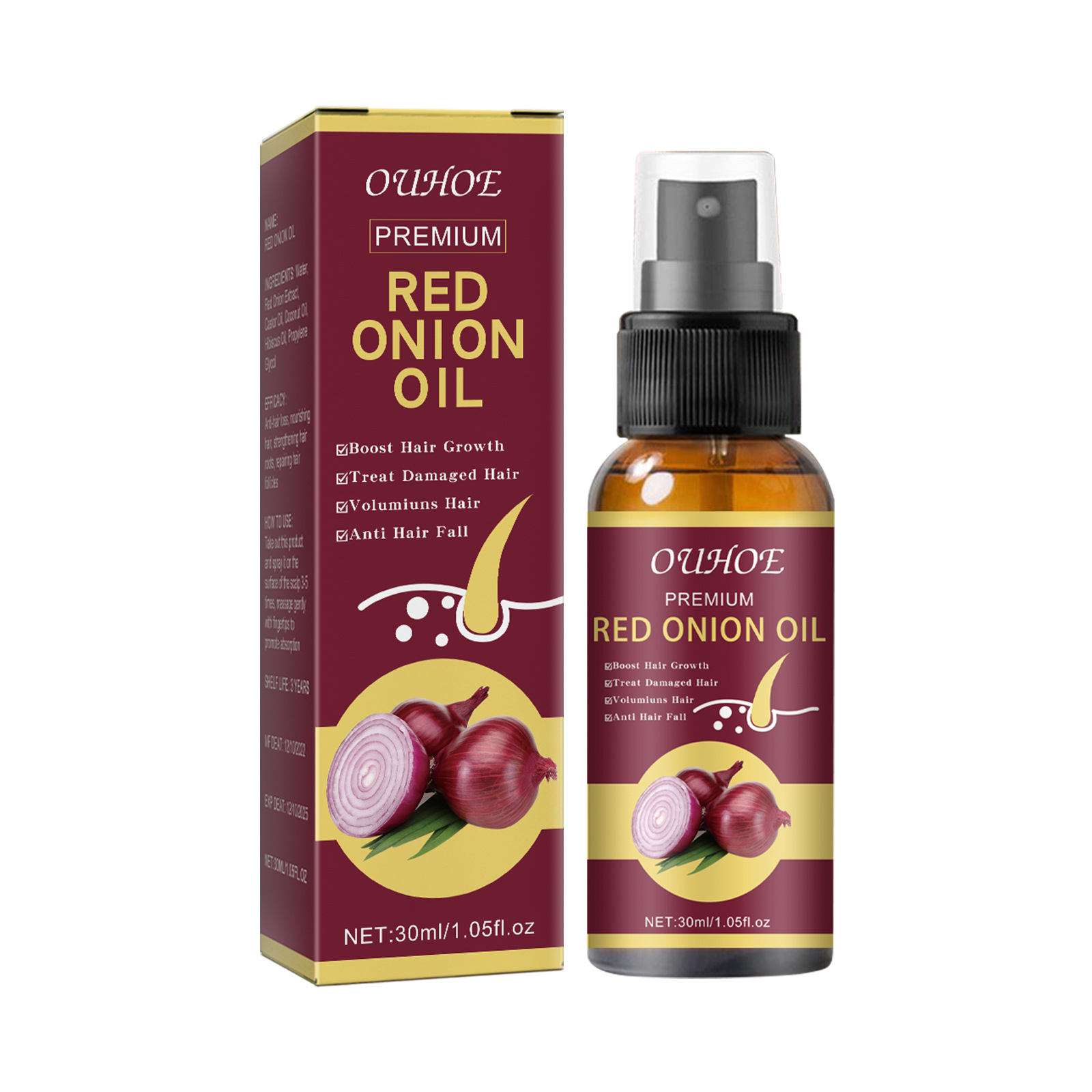 Essential OUHOE Onion Oil Tough, Firm, Moisturizing, Beautiful and Dense Hair spray_voghion.com