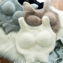 【原版】软糯羊绒毛保暖背心女可外穿百搭自带胸垫短款女士保暖衣