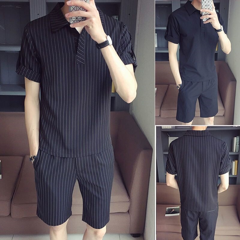 Special Offer Men's Striped Suit Summer Casual Wear Men's Trendy Korean Style Short-Sleeved Polo Shirt Slim Fit and Handsome Two-Piece Set Special Offer Men's Striped Suit Summer Casual Wear Men's Trendy Korean Style Short-Sleeved Polo Shirt Slim Fit and Handsome Two-Piece Set