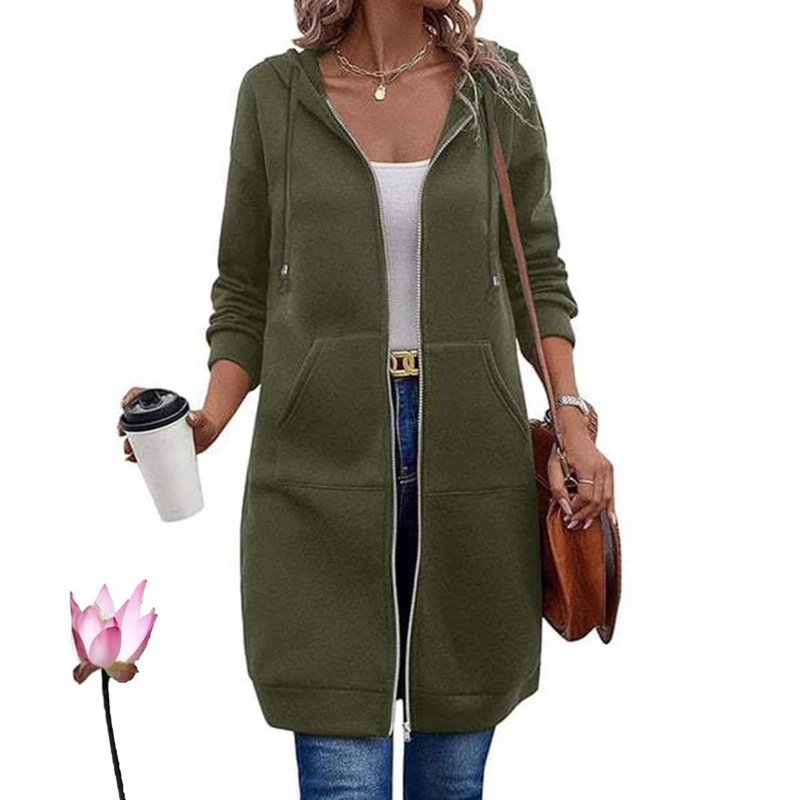 European and American Style Retro Casual Long Jacket Fleece Drawstring Hoodie American Style Coat Cross-Border Foreign Trade Women's Clothing