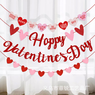 Valentine's Day Red and Pink Heart Happy Valentine's Day Glitter Flower Heart Letter Paper Flower