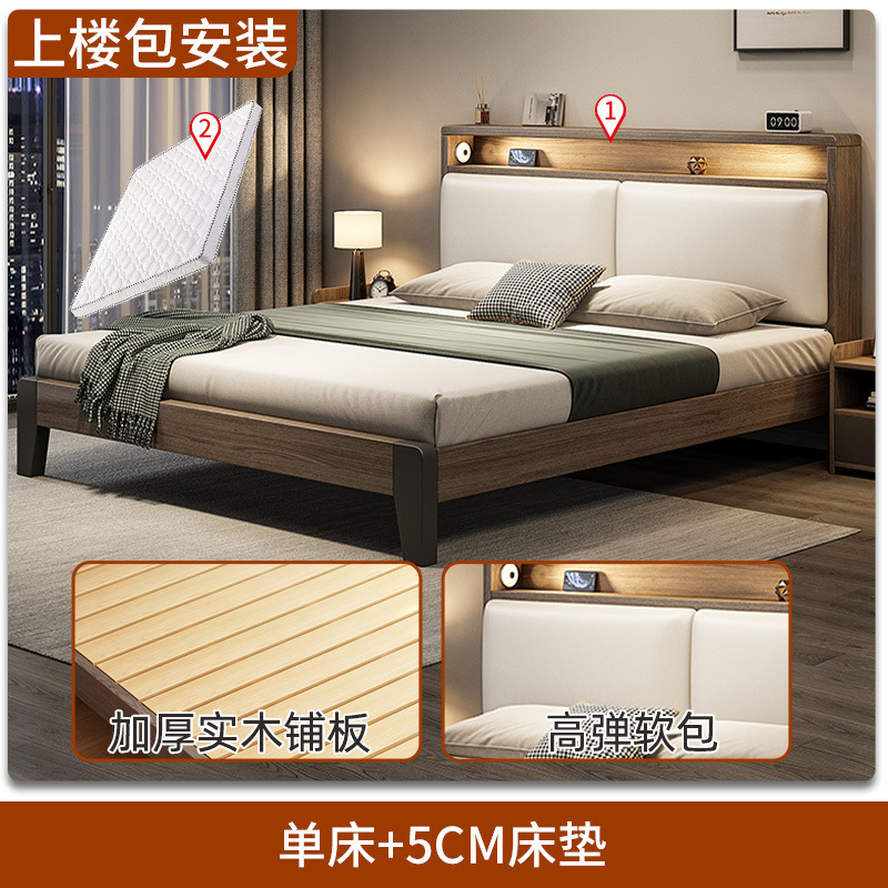 实木床1.8x2米双人床1.5米家用小户型出租房民宿1.2m单人床架|undefined