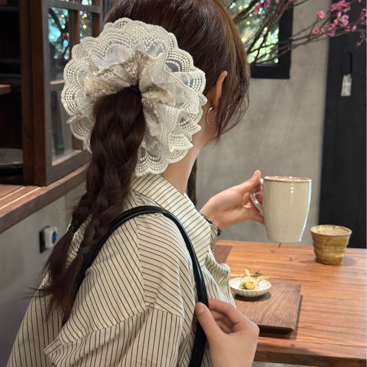 森系蕾丝绿色双层大肠发圈女高级感扎头发低马尾头绳2026新款发饰