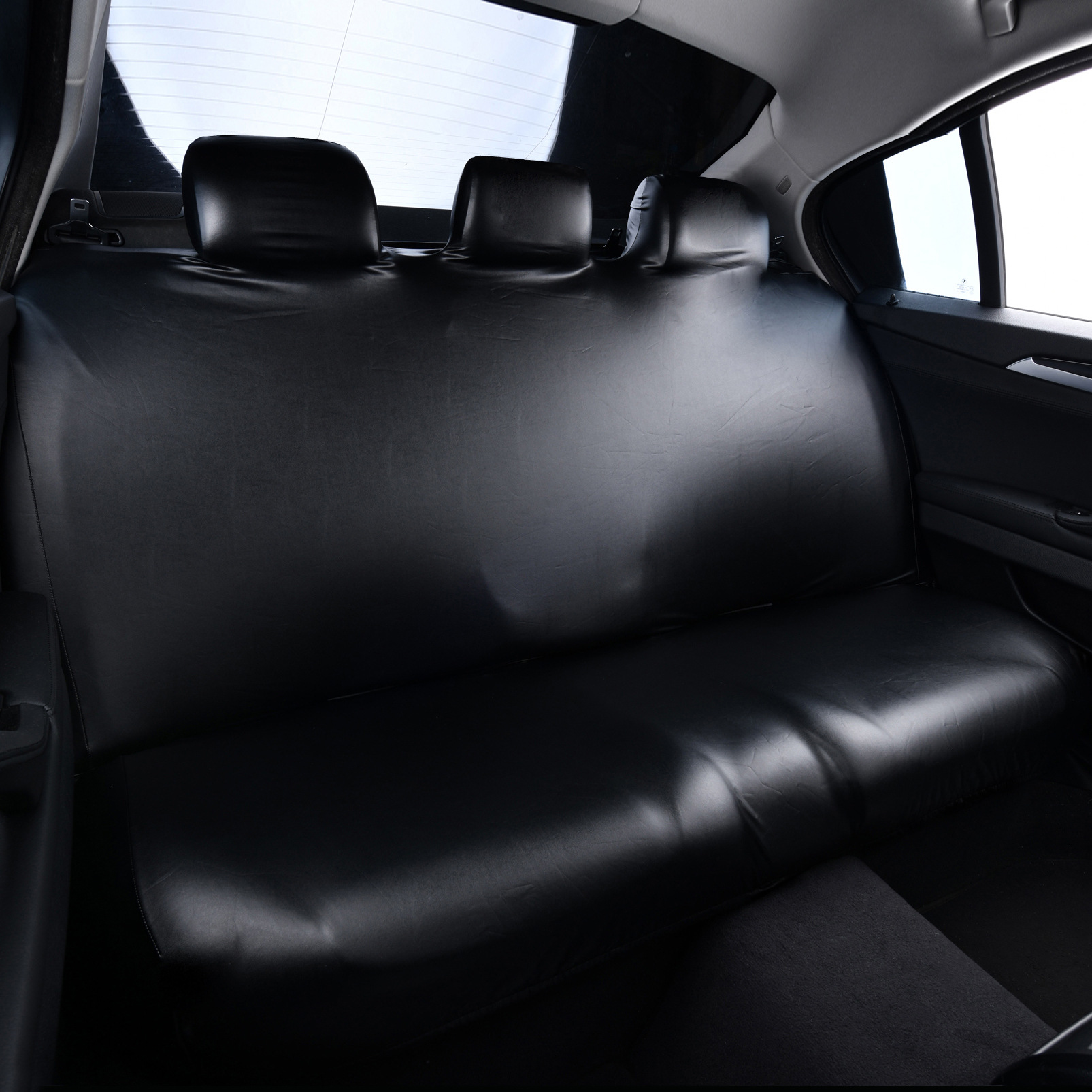 Pu Car Seat Cushion Cover, Elastic Universal Leather Rear Seat Three-Person Integrated Seat Cushion and Backrest Cover, Dustproof and Waterproof