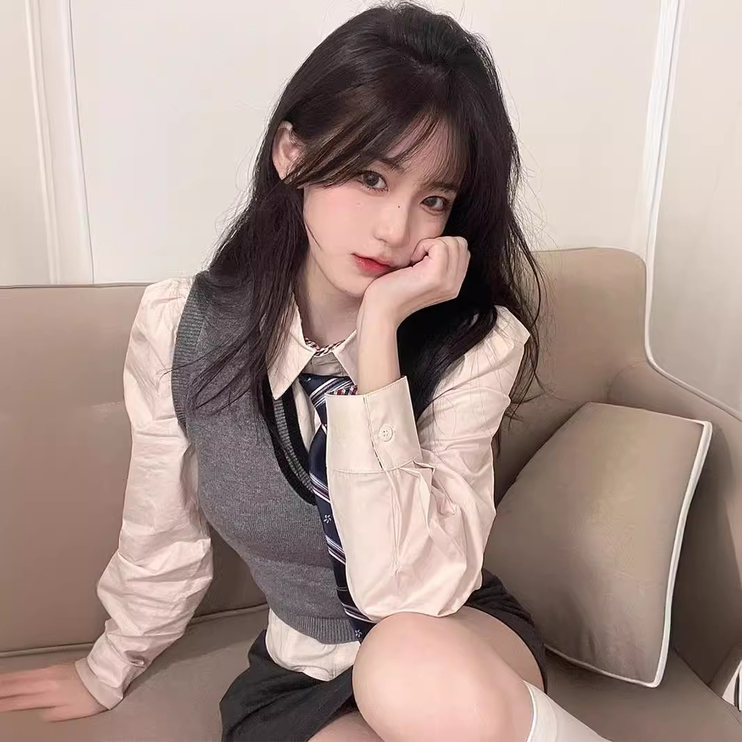 봄 여자 JK 유니폼 샤오샹 대학 스타일 셔츠 조끼 한국 드라마 2 피스 세트 원피스 착용