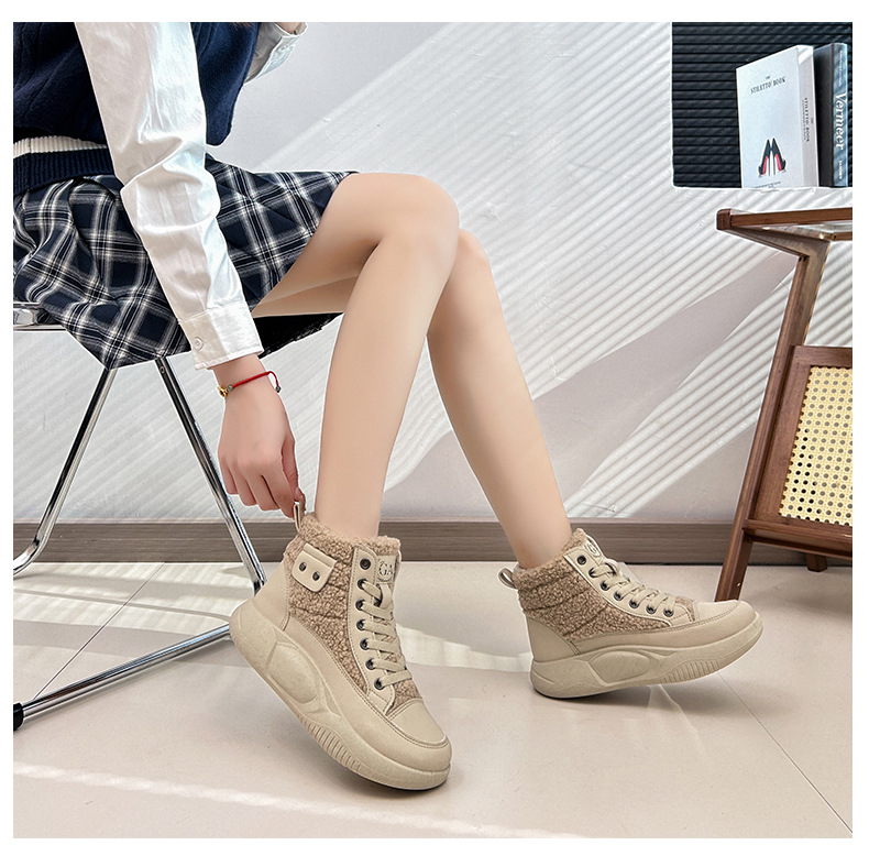 Women's Plush High Top Cotton Shoes Versatile Casual Trainers_voghion.com