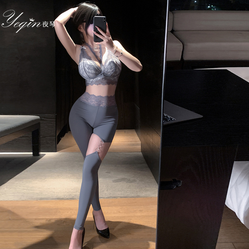 Nightclub Lingerie Sexy Ring Buckle Hollow-Out Yoga Pants Women's Tight-Fitting Fitness Pants Peach Butt Two-Piece Set 7767 Nightclub Lingerie Sexy Ring Buckle Hollow-Out Yoga Pants Women's Tight-Fitting Fitness Pants Peach Butt Two-Piece Set 7767