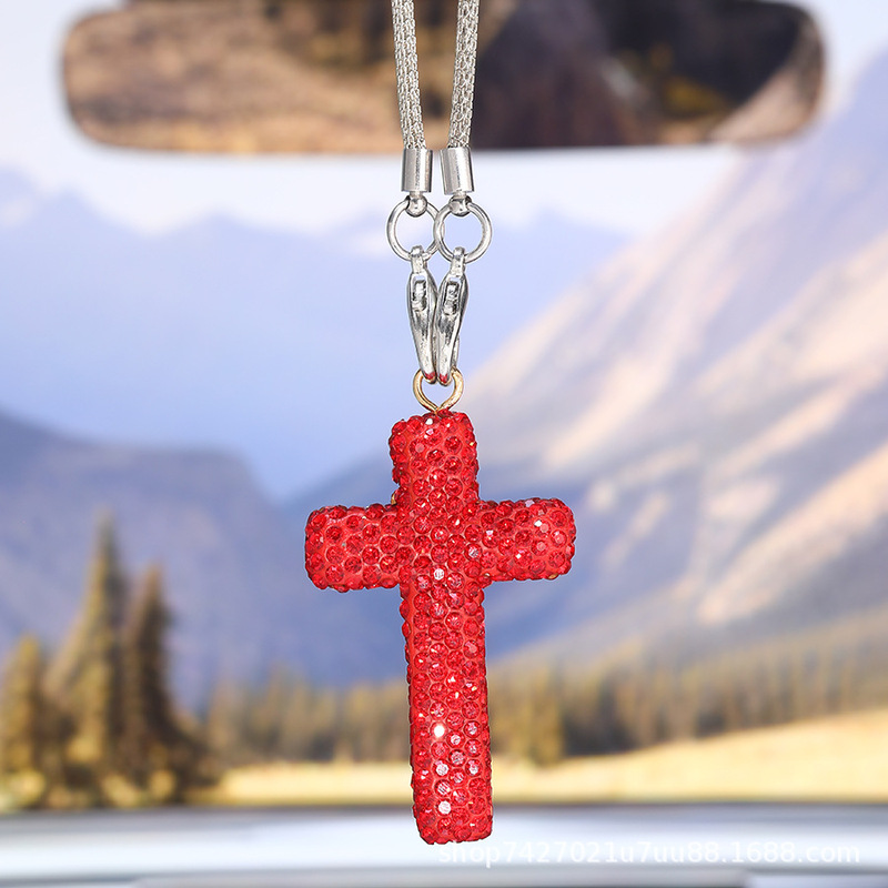 Clay Cross Pendant with Rhinestones for Car Interior Decoration, Women's Rhinestone Car Rearview Mirror Hanging Ornament Clay Cross Pendant with Rhinestones for Car Interior Decoration, Women's Rhinestone Car Rearview Mirror Hanging Ornament