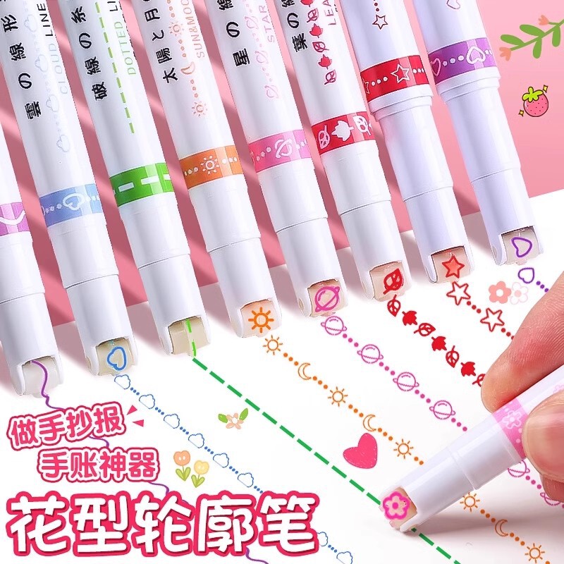 花型輪郭ペン、カーブペン、メモを取るためのカラーペン、手書き新聞専用手帳ペン、学生用スクライビングペン、速乾性|undefined