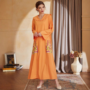 Cross-Border Middle East Foreign Trade Abaya Muslim Women's Fashion Elegant Embroidered Ready-Made Dress Robe