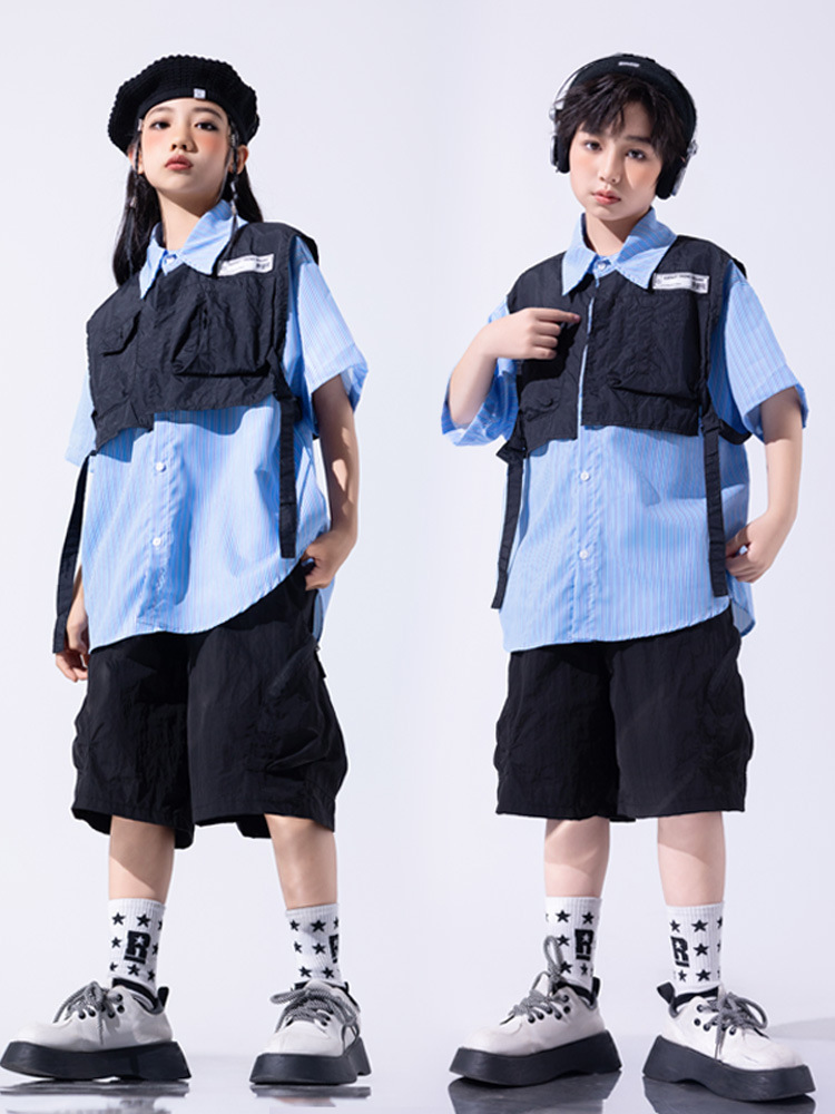 Hip-hop Children's Fashion Clothing Cool Suit Children's Fried Street Children's Clothing hiphop Clothing Summer Drum Costume Boys
