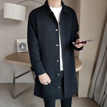 2025春季新款宽松翻领单排扣薄款外套男士简约青年中长款牛仔风衣