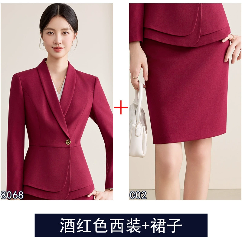 Demi-season fashionable long-sleeve, high-end fitted classic suit, brace for work