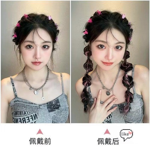 Ponytail with partial highlights, braided hair, long hair, high ponytail, false hair, spicy girl, boxing braids, colorful messy braids, twin ponytails