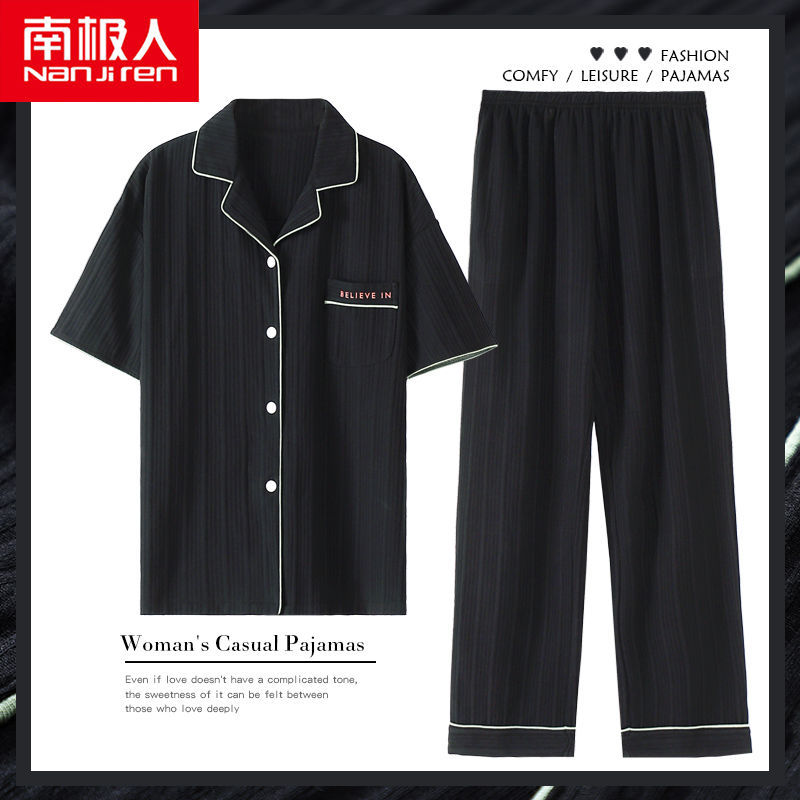 Pijama de algodón 100% de pareja pantalones de manga corta de primavera y verano para hombres ropa de algodón delgada para mujer de verano