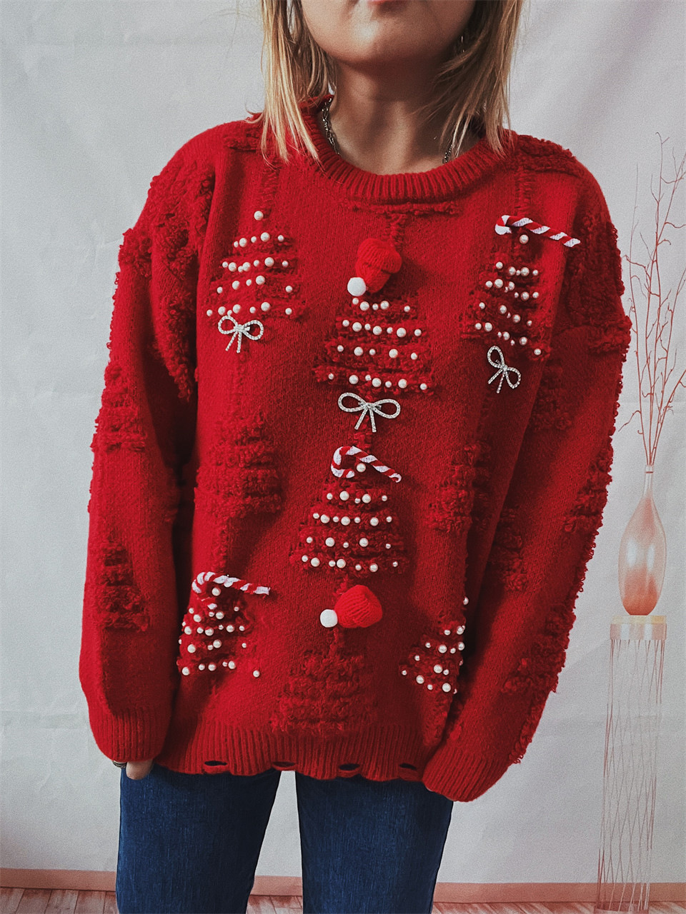 Suéter Navideño 2025 con Perlas Hechas a Mano y Decoración 3D para Navidad y Año Nuevo, Estilo Transfronterizo para Amazon image 4