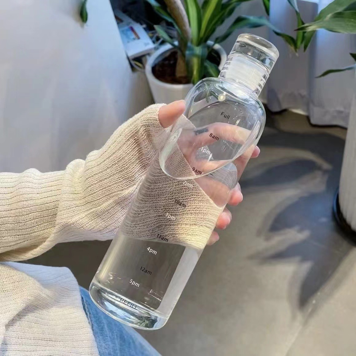 Supply Wholesale Ins Simple Glass Water Cup Time Scale Cup Portable High Temperature Resistant Car Water Cup