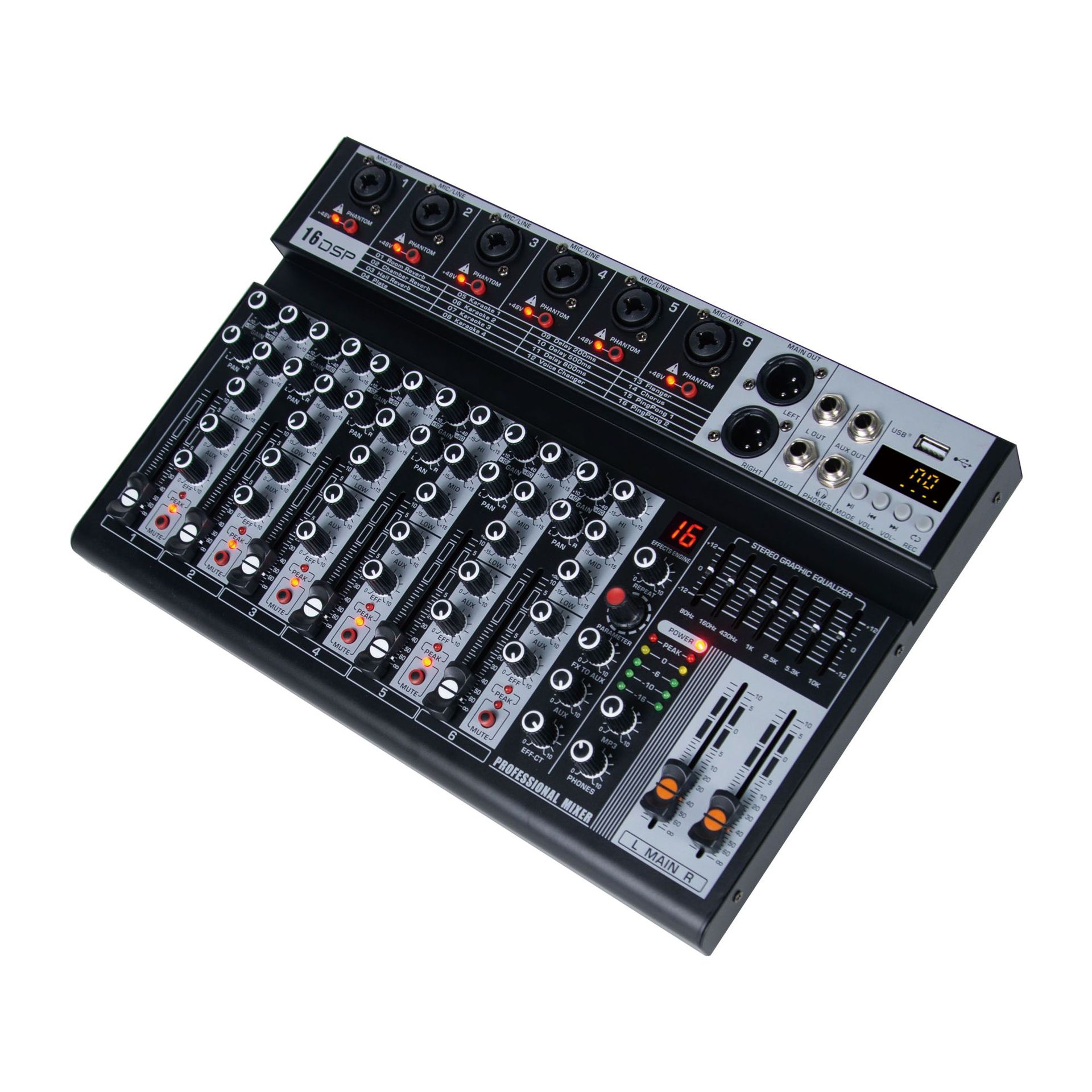 Mezclador de Audio Compacto de 4 y 6 Canales Modelo MX-04 MX-06 con USB y Bluetooth