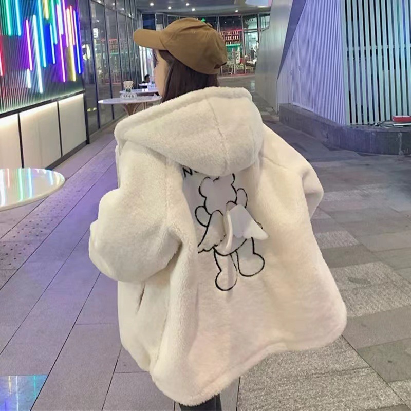 加绒加厚羊羔毛外套少女秋冬装新款初中高中学生可爱