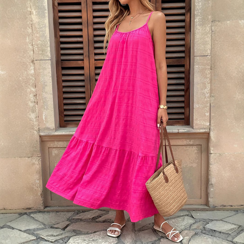 Spring Breeze Belted Multi-Layered Ruffle Decorated Maxi Suspender Dress