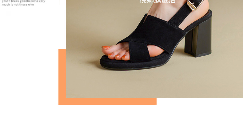 Sandal da thật đế xuồng La Mã nữ mũi hở gót cao — Màu đen chi tiết 25