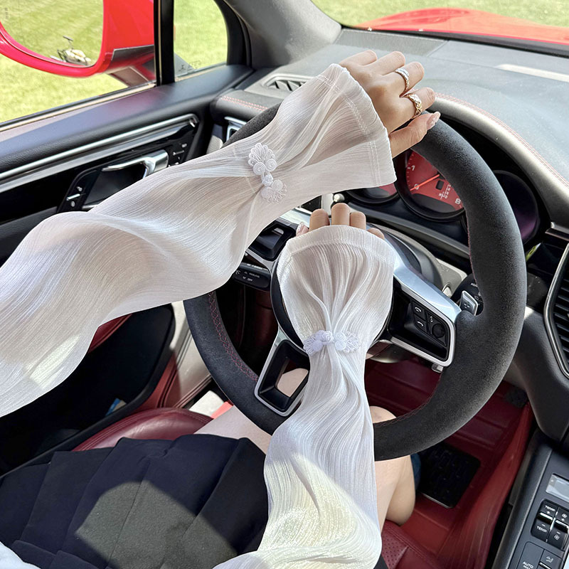 Mangas de hielo, mangas de protección solar, verano nuevo estilo, protector de brazo de conducción, mangas acampanadas sueltas, hebilla de disco de estilo nacional, mangas de hielo, mangas de seda de hielo, mangas de seda de hielo, mujeres