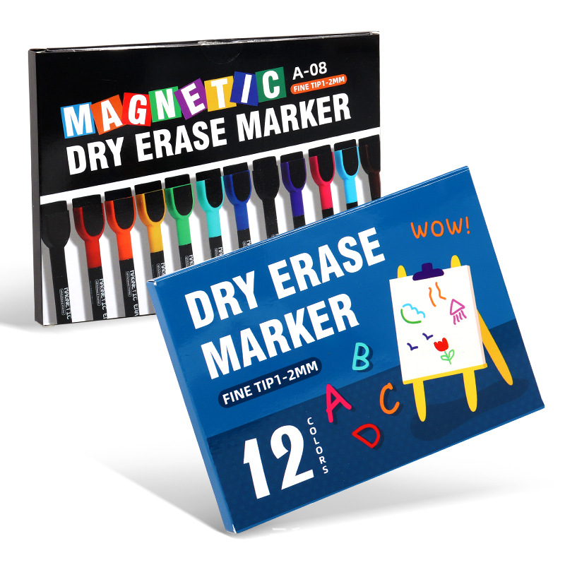 Bolígrafo de pizarra al por mayor con cepillo magnético de oficina con 12 colores de gran capacidad limpiable y ecológico no tóxico