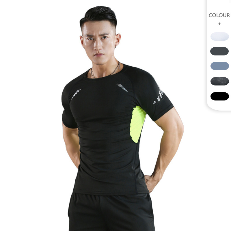 Summer Fitness Clothes Sports Tight Clothes Men's Basketball Running Short-sleeved Elastic Training Quick-drying Clothes T-shirt Base Shirt