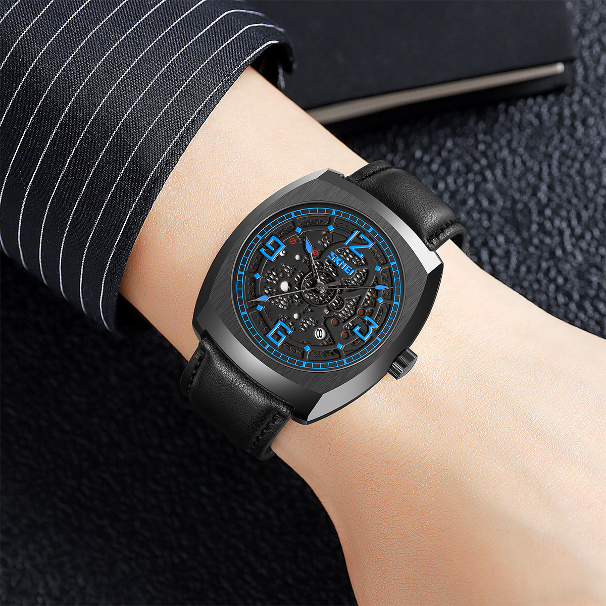 Reloj de barril de vino para hombres, ventilador mecánico, cinturón de cuarzo impermeable, reloj de cuarzo transfronterizo, fábrica directa