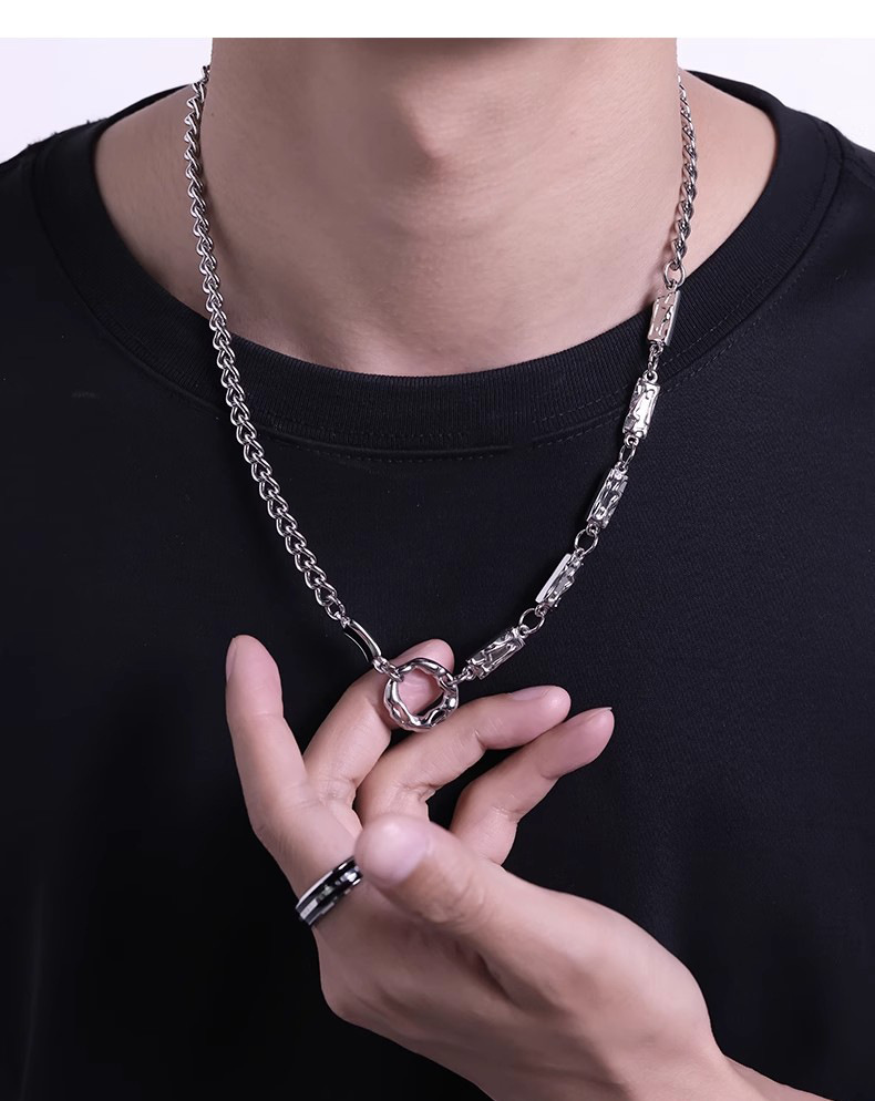 Irregular Circular Necklace For Men, Titanium Steel Chain Necklace_voghion.com